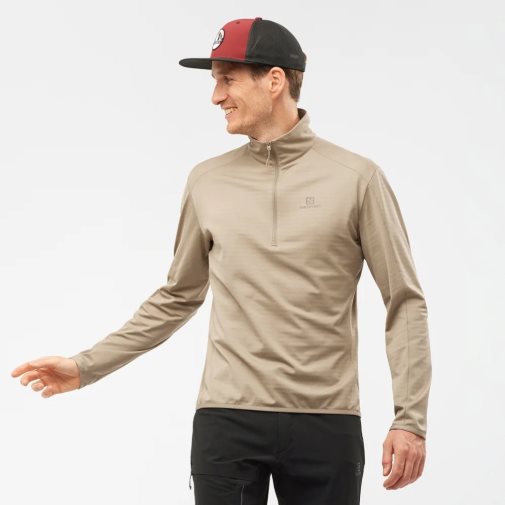 Sudaderas Salomon Essential Lightwarm Half Zip Hombre Beige | MX MPHQ502